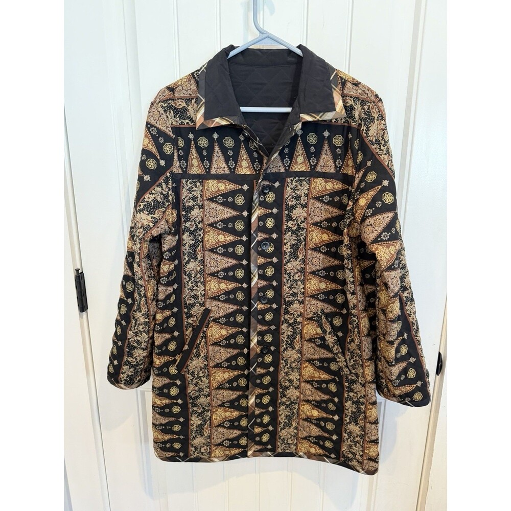 Vintage Koos of Course 100% Silk Reversible Quilted Jacket Boho Art to Wear S